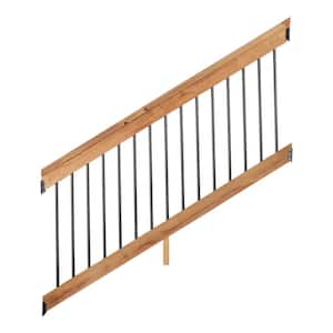 3 ft. x 6 ft. Pressure-Treated Cedar-Tone Capped Wood Deck Stair Railing Kit with Black Aluminum Round Balusters