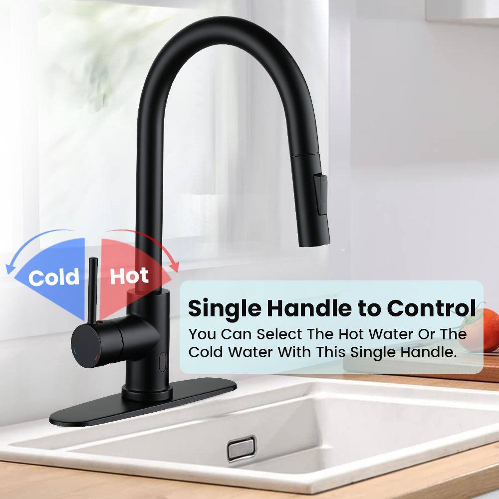 Matte Black Stainless Steel Touchless Kitchen Faucet with Pull-out Spray