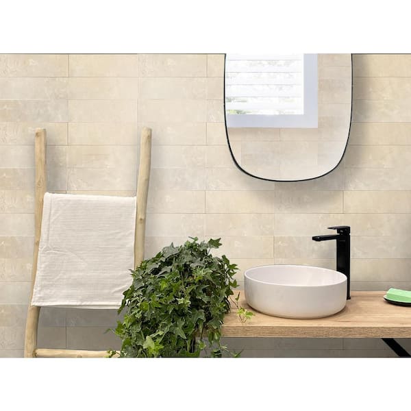 Beige and White 4 in. x 12 in. Polished Marble Subway Floor and Wall Tile (5 sq. ft./Case)