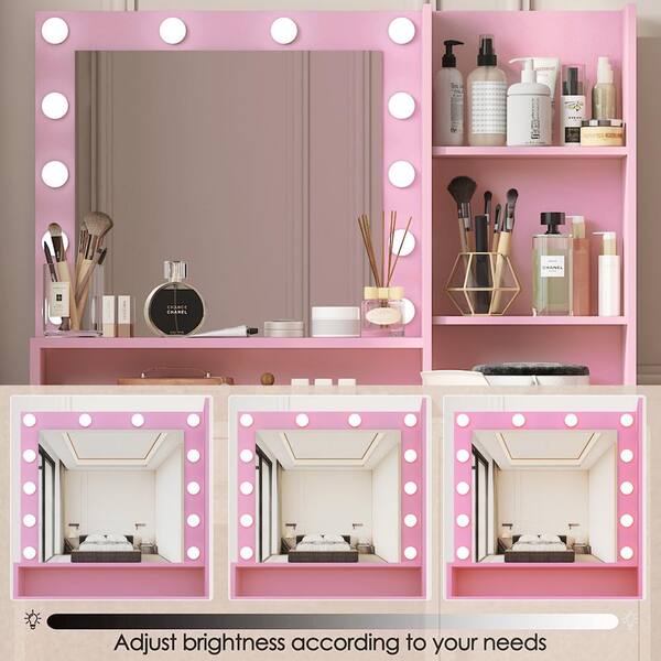 CSC DECOR INC Pink Particle Board Makeup Vanity Desk Vanity Table