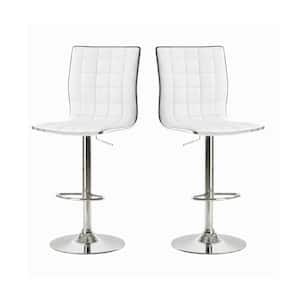 43 in. H White and Chrome Tufted Back Metal Frame Adjustable Bar Stool (Set of 2)