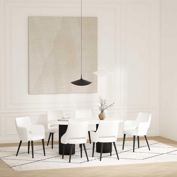 Tremont Modern White Faux Leather Upholstered Dining Arm and Side Chair Set with Metal Legs (Set of 6)