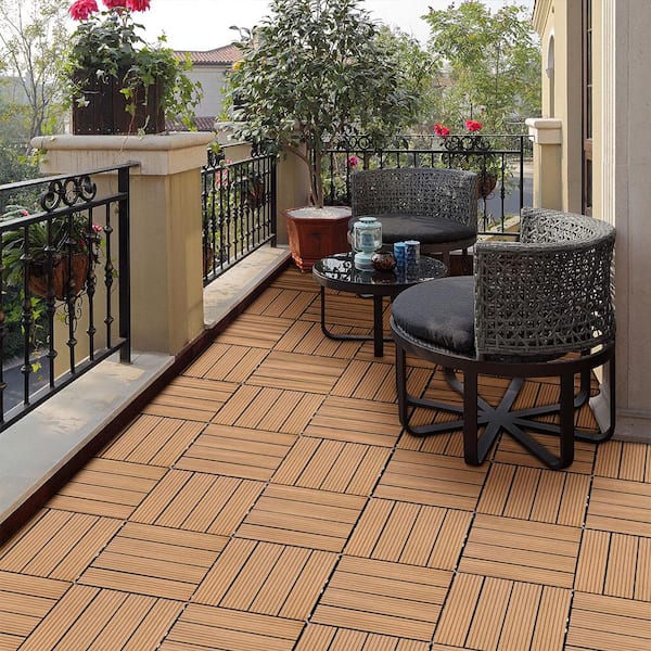 All Weather 1 ft. x 1 ft. Polypropylene Interlocking Deck Tiles in Burly Wood For Pool Balcony (44 Pack)