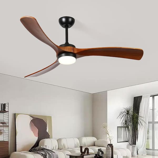 60 in. Indoor Brown Modern Ceiling Fan with LED Light with Remote Included, Downrod Mount