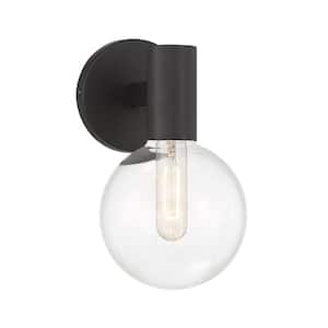 Wright 5.75 in. W x 10 in. H 1-Light Matte Black Wall Sconce with Clear Glass Shade