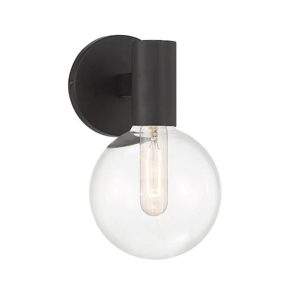 Savoy House Wright 5.75 in. W x 10 in. H 1-Light Matte Black Wall Sconce with Clear Glass Shade