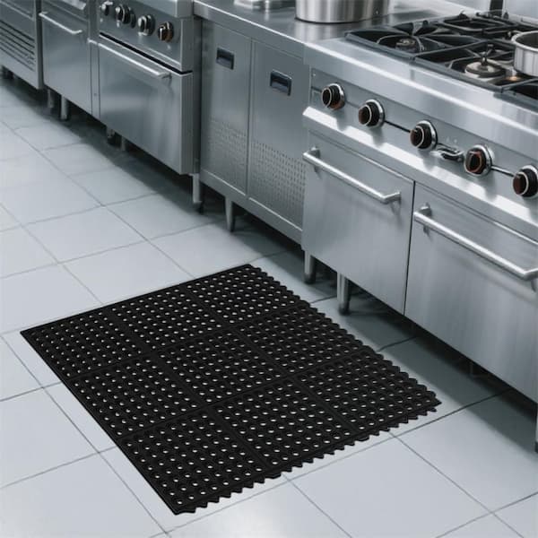 36 x 36 in. Interlocking Rubber Floor Mat Non-Slip Outdoor Shower Pool Drainage Mat in Black