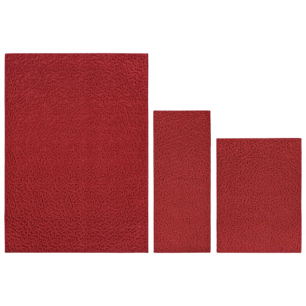 Ivy Chili Red 5 ft. x 7 ft. Floral 3-Piece Rug Set