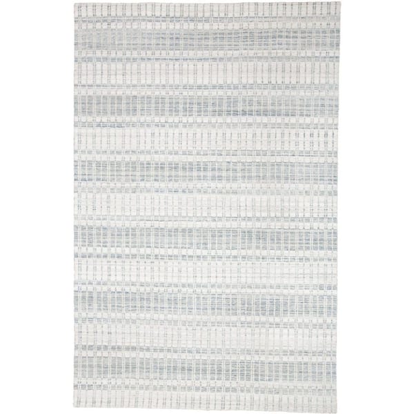 7 ft. x 9 ft. Ivory and Blue Striped Area Rug