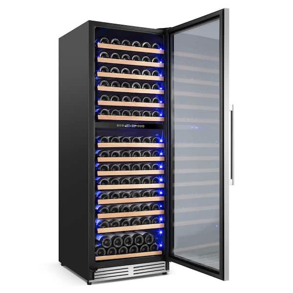 23.54 in. Dual Zone Cellar Cooling Unit in Silver 154-Bottle Wine Cooler Blue LED with 6-Adjustable Feet