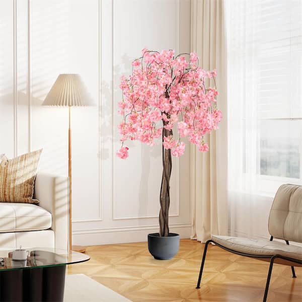 HONEY JOY 1 Pieces 5.5 ft. Tall Artificial Cherry Blossom Tree