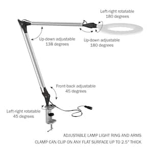 17.5 in. Metal Silver Swing Arm Architect LED Task Lamp with Ring Light