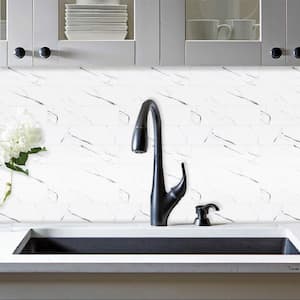 White Marbled Stone 10.83 in. x 11.81 in. SPC Peel and Stick Backsplash Tile (0.9 sq. ft./pack)