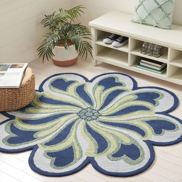 Novelty 3 ft. x 3 ft. Navy/Green Floral Specialty Area Rug
