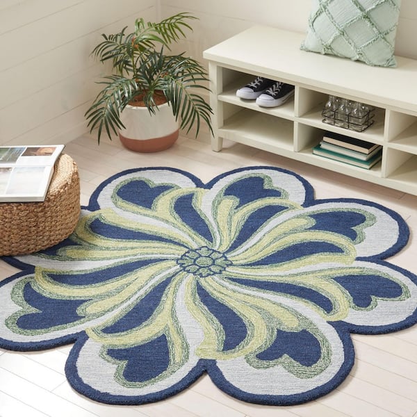 Novelty 5 ft. x 5 ft. Navy/Green Floral Specialty Area Rug