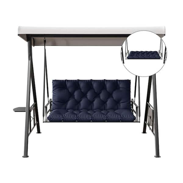 47 in. x 40 in. x 5 in. 2-Seater Contoured Replacement Outdoor Porch Swing Cushion with Backrest Bench Cushion Navy