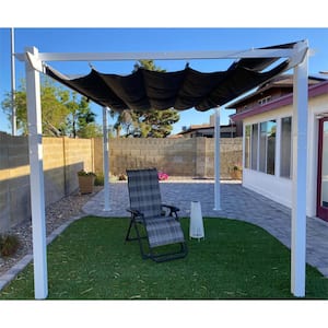10 ft. x 10 ft. Grey Aluminum Outdoor Retractable White Frame Pergola with Sun Shade Canopy Cover