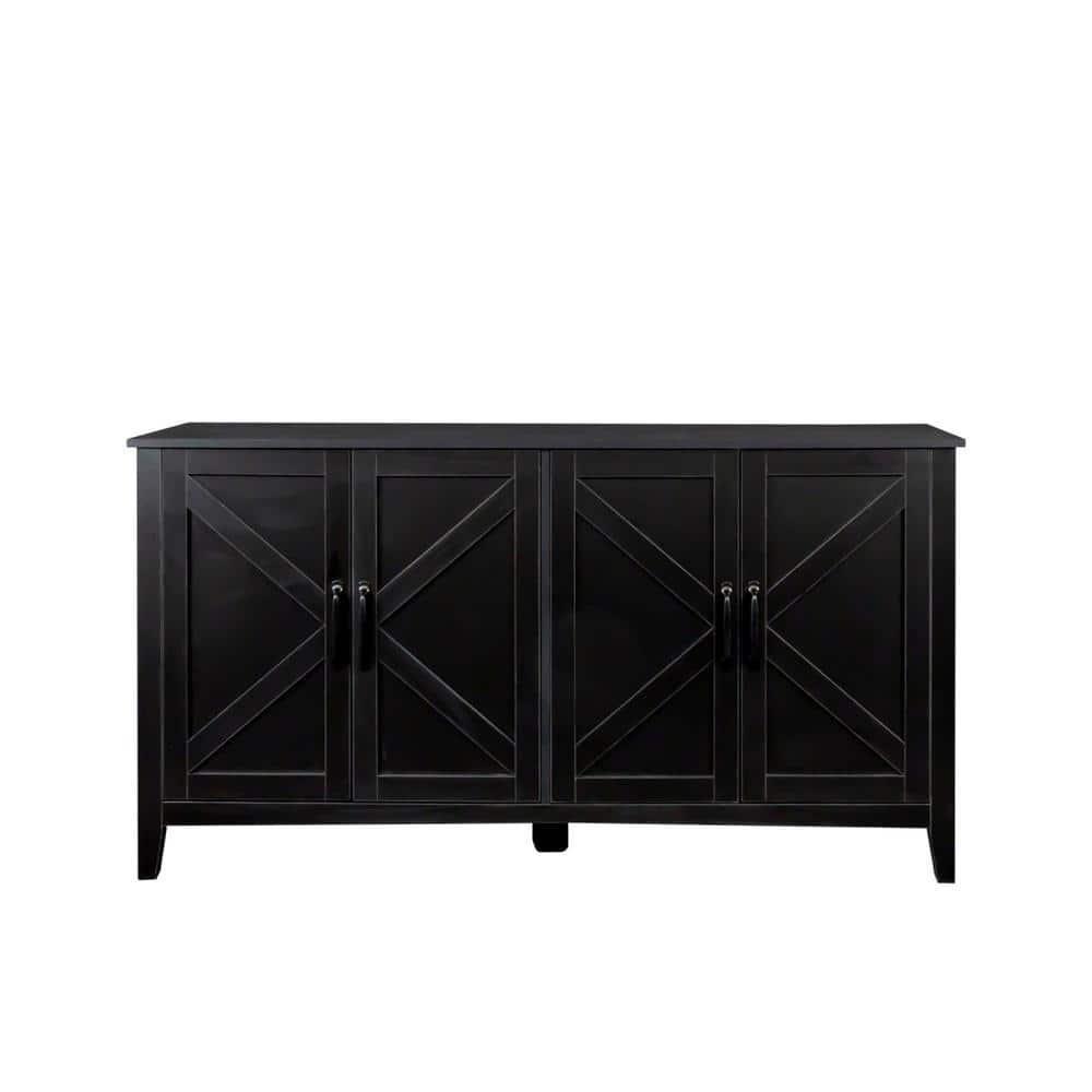 Tatahance Freestanding Black Storage Cabinet With 4 Doors And 4 Open Shelves W33164270 Z The 8342