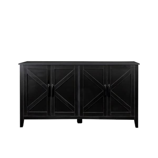 Tatahance Freestanding Black Storage Cabinet with 4-Doors and 4 Open Shelves