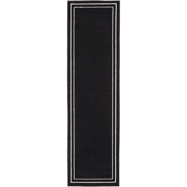 Essentials Black Ivory 2 ft. x 12 ft. Solid Contemporary Runner Area Rug