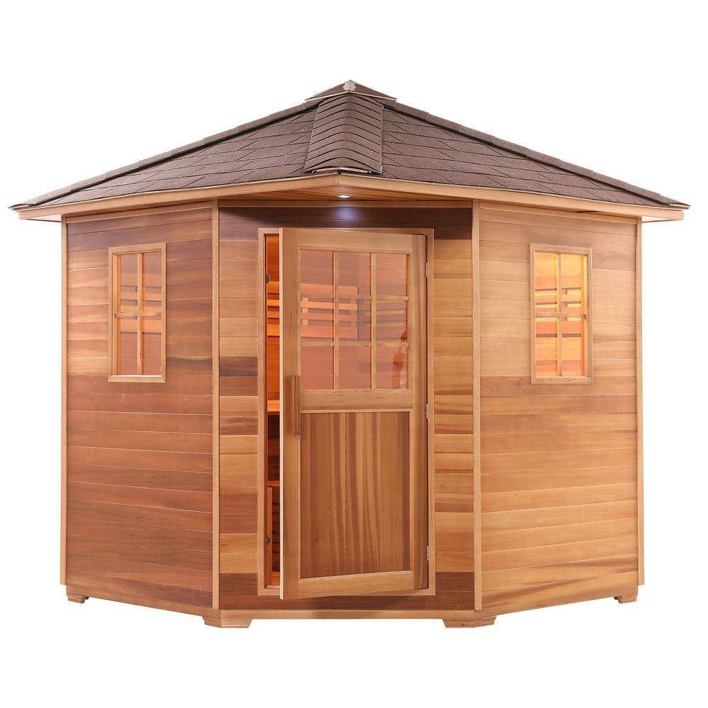 Canadian Red Cedar 8-Person Outdoor Sauna with Asphalt Roof