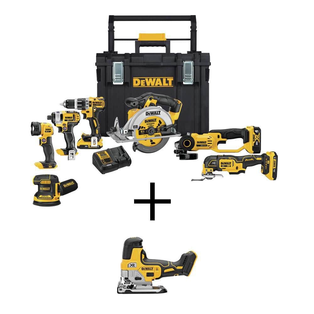 DEWALT 20V MAX Cordless 7 Tool Combo Kit, Barrel Grip Jigsaw, TOUGHSYSTEM Case, (1) 4.0Ah Battery, and (2) 2.0Ah Batteries -  DCKTS781D2M1W35