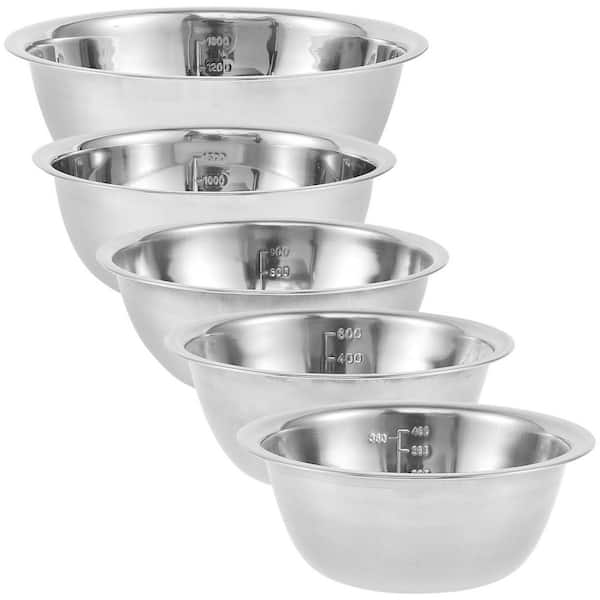 5-Piece Stainless Steel Mixing Bowl Set Silver Finish for Baking Cooking Serving Salad Nesting with Measurement Markers