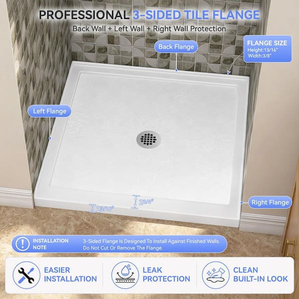 Step Lite 34 in. L x 34 in. W Acrylic Alcove Shower Pan Base with Center Drain in White