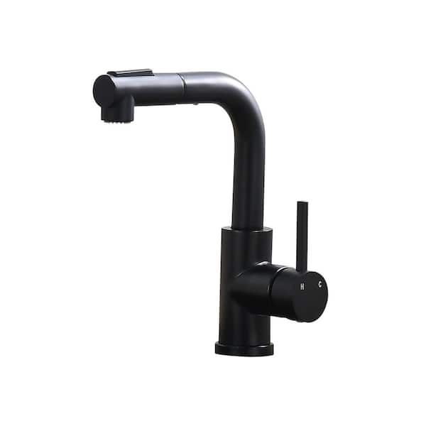 9.6 in. H Single Handle Pull Down Sprayer Kitchen Sink Faucet in Black with 360 ° Spout Swivel