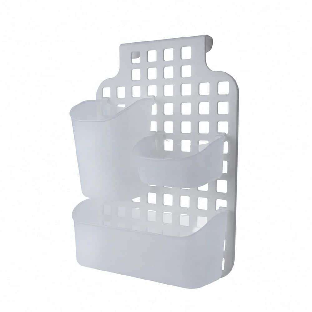 Single Basket Cabinet Door Organizer, No-Drill Plastic Bathroom Shower Shelf, Non-Rusting Storage, White and Clear price history on PriceWatchPro