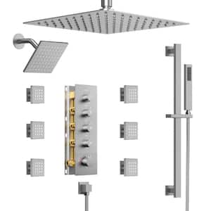 15-Spray Patterns 16 and 6 in. Square Ceiling and Wall Mount Shower System Set 2.5 GPM in Brushed Nickel