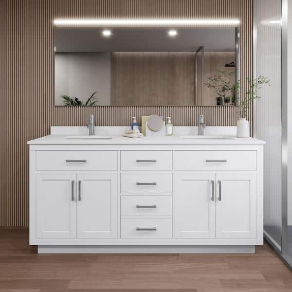 Wyndham Collection Beckett TK 72 in. W x 22 in. D x 35 in. H Double Bath Vanity in White with White Cultured Marble Top
