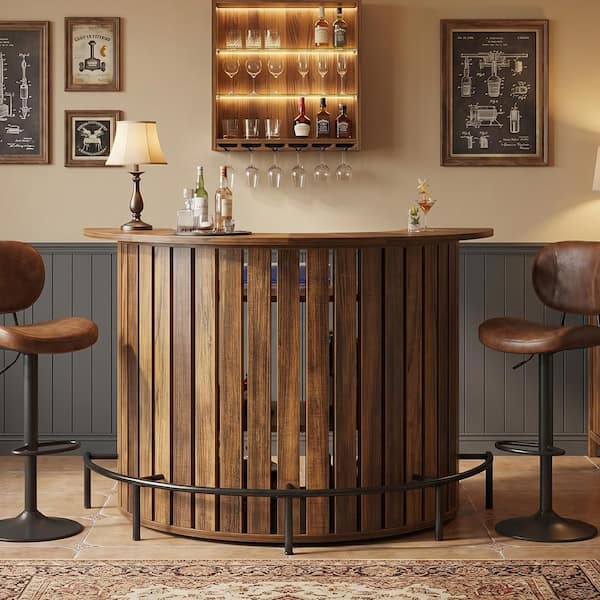 Rustic Bar Storage BYBLIGHT Kearsten 39.37 in. H Rustic Brown Mini Bar Table with 4-Tier ...