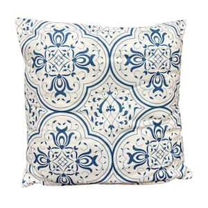 Blue and White Classic Damask Print Cotton Decorative Square Accent Throw Pillow (16.90 in. x 16.90 in.) (Set of 2)