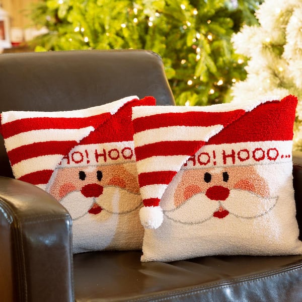 Glitzhome 14 in. H Christmas Hooked 3D Santa and Snowman Pillow