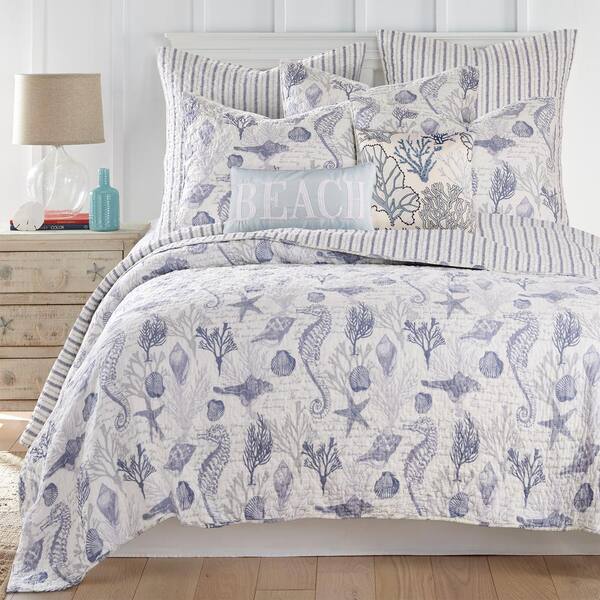 Levtex Home Tahiti Grey 2-Piece Grey, Blue and White Cotton Twin/Twin XL Quilt Set