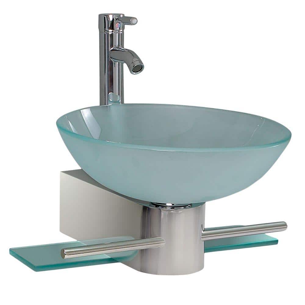 Turquoise Round Glass Vessel Sink with Faucet and Drain