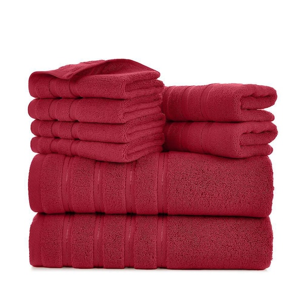 Hotel Collection 8 Piece Burgundy Cotton Bath Towel Set-Soft & Absorbent Bathroom Towels