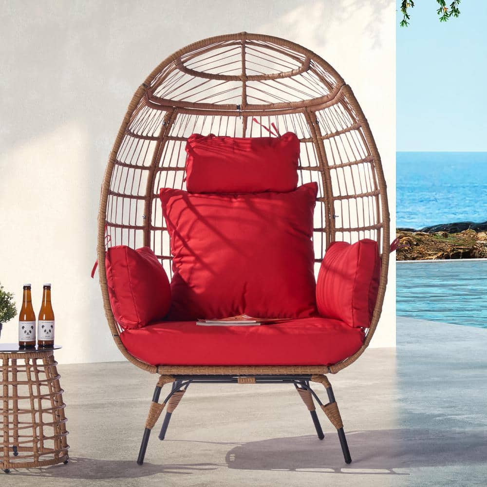 SANSTAR Wicker Egg Chair Outdoor Lounge Chair Basket Chair with Red