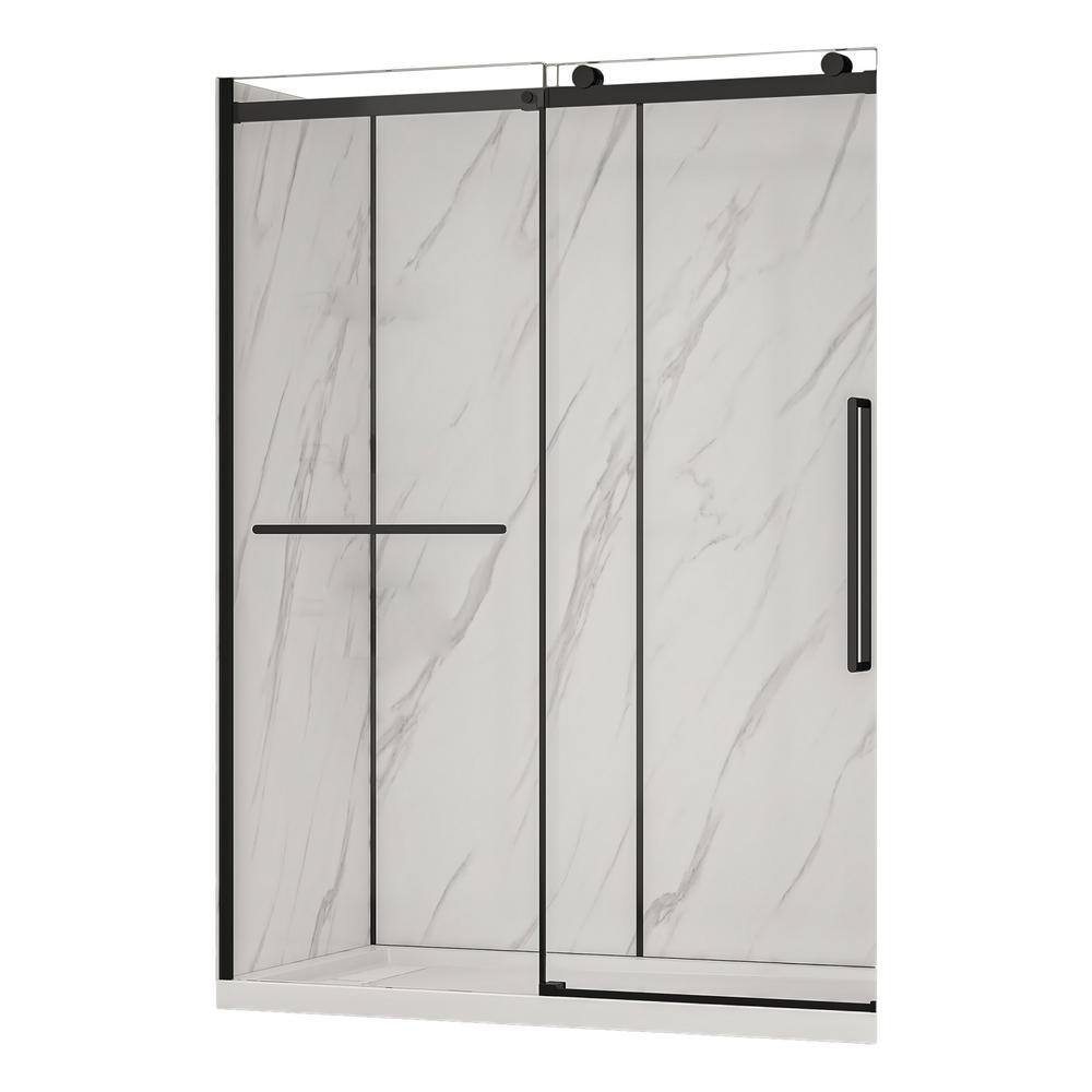Alexandria 60" Black Framed Sliding Shower Kit with Clear Glass