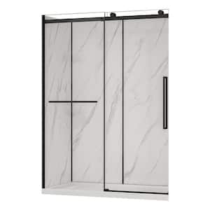 60 in. x 32 in. x 78.6 in. Alcove Shower Kit with Sliding Framed Shower Door and Left Drain with Shower Pan and Walls