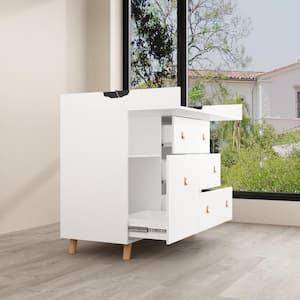 White 4-Drawer 45 in. Width, Wooden Stylish Chest of Drawers, Dresser, Storage Cabinet with Open Shelf