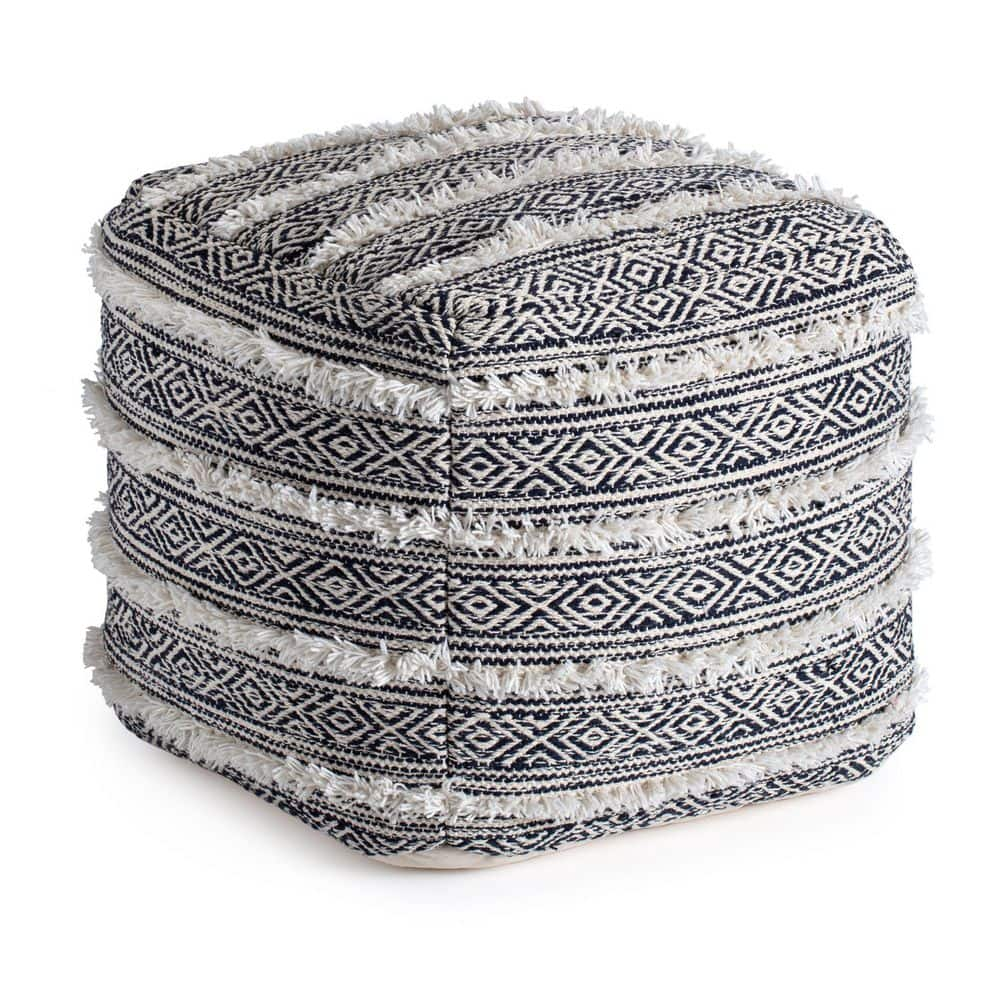 Anji Mountain Ouray Blue and Ivory Pouf (20 in. H x 20 in. W x 20 in. D)