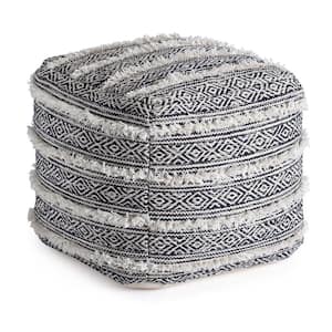Ouray Blue and Ivory Pouf (20 in. H x 20 in. W x 20 in. D)