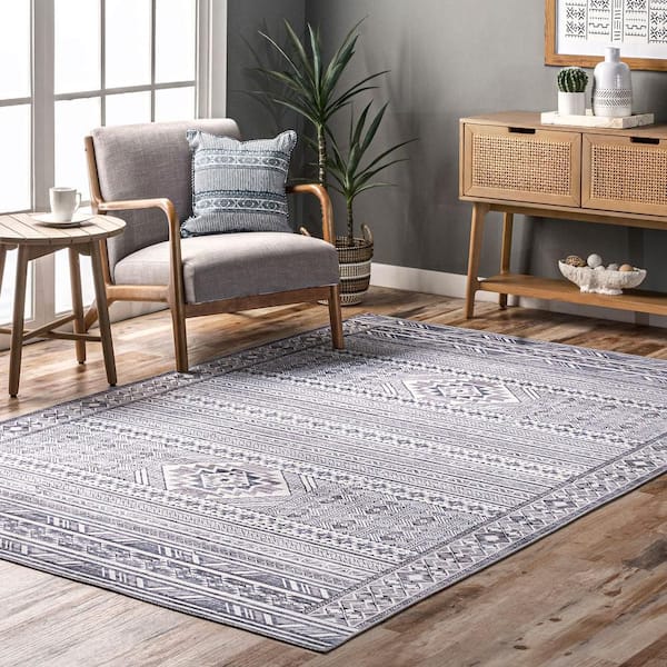 Endolyn SplashGuard Machine Washable Area Grey 4 ft. x 6 ft. Indoor Area Rug