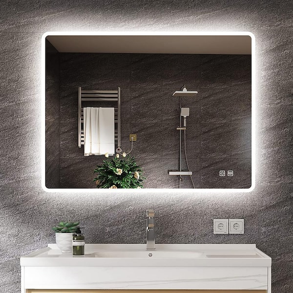 36 in. W x 28 in. H Rectangular Frameless LED Wall Bathroom Vanity Mirror in White