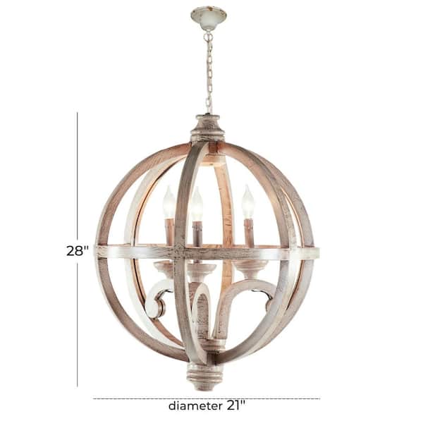 3-Light Gold Wood Chandelier