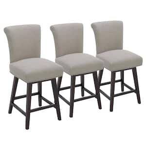 Dennis 26 in. Flax Beige High Back Solid Wood Frame Swivel Counter Height Bar Stool with Fabric Seat(Set of 3)