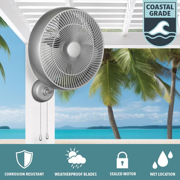 Henton 18 in. 3 Speed Oscillating High Velocity Silver Indoor/Outdoor Wall Mount Fan