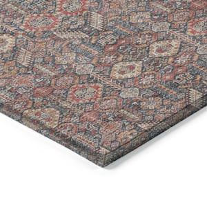 Red and Dark Blue 3 ft. x 5 ft. Woven Floral Rectangle Indoor/Outdoor Area Rug